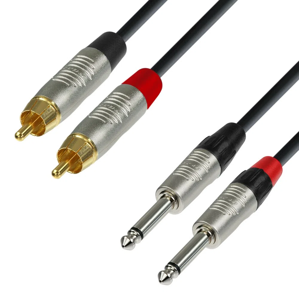 Adam Hall Cables 4 STAR TPC 0150 - Cavo audio REAN 2 x RCA maschio a 2 x jack mono da 6,3 mm 1,5 m
