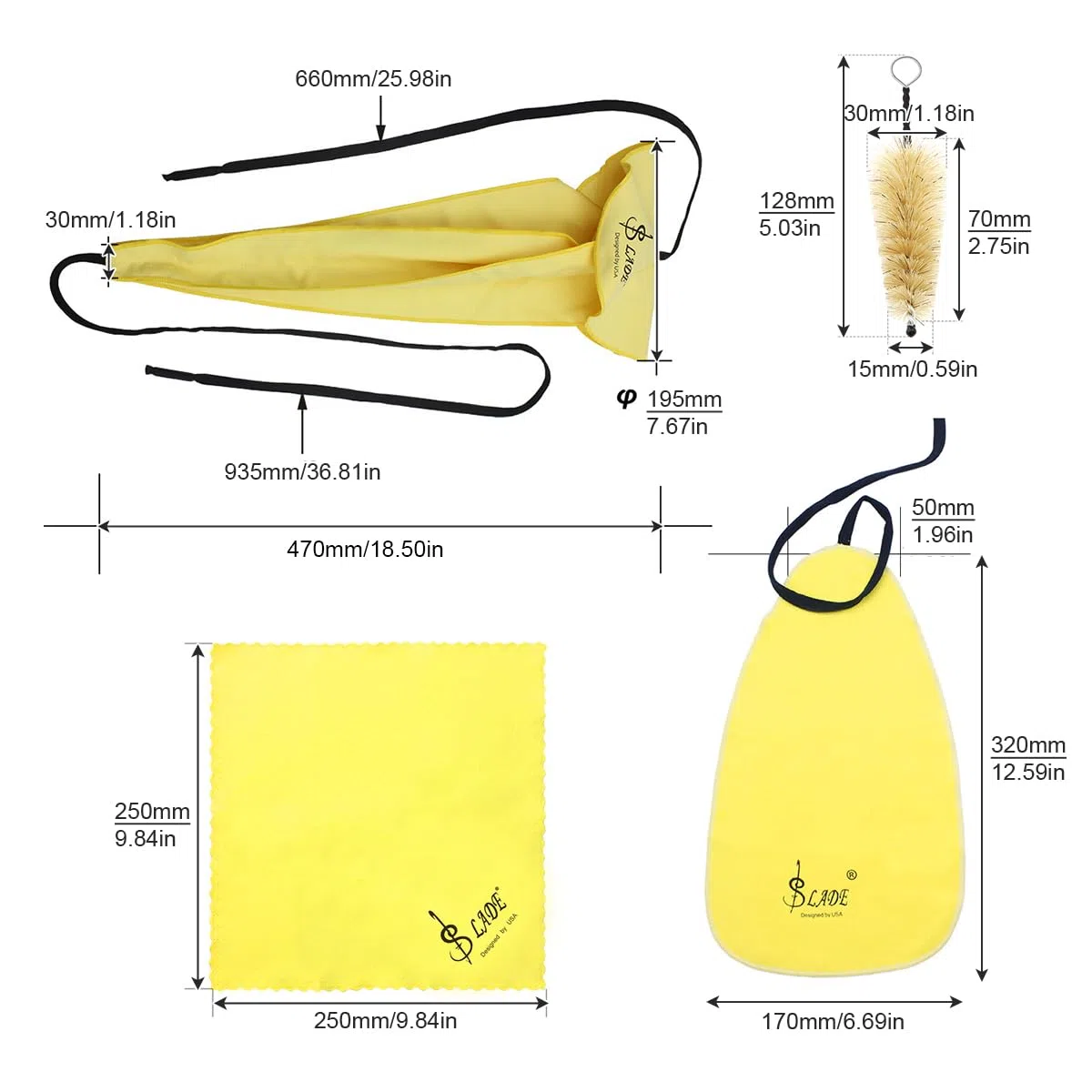 Kit di pulizia per sassofono, kit di manutenzione per flauto e clarinetto, con 3 panni per la pulizia e spazzola per bocchino, per clarinetto, flauto, strumenti a fiato