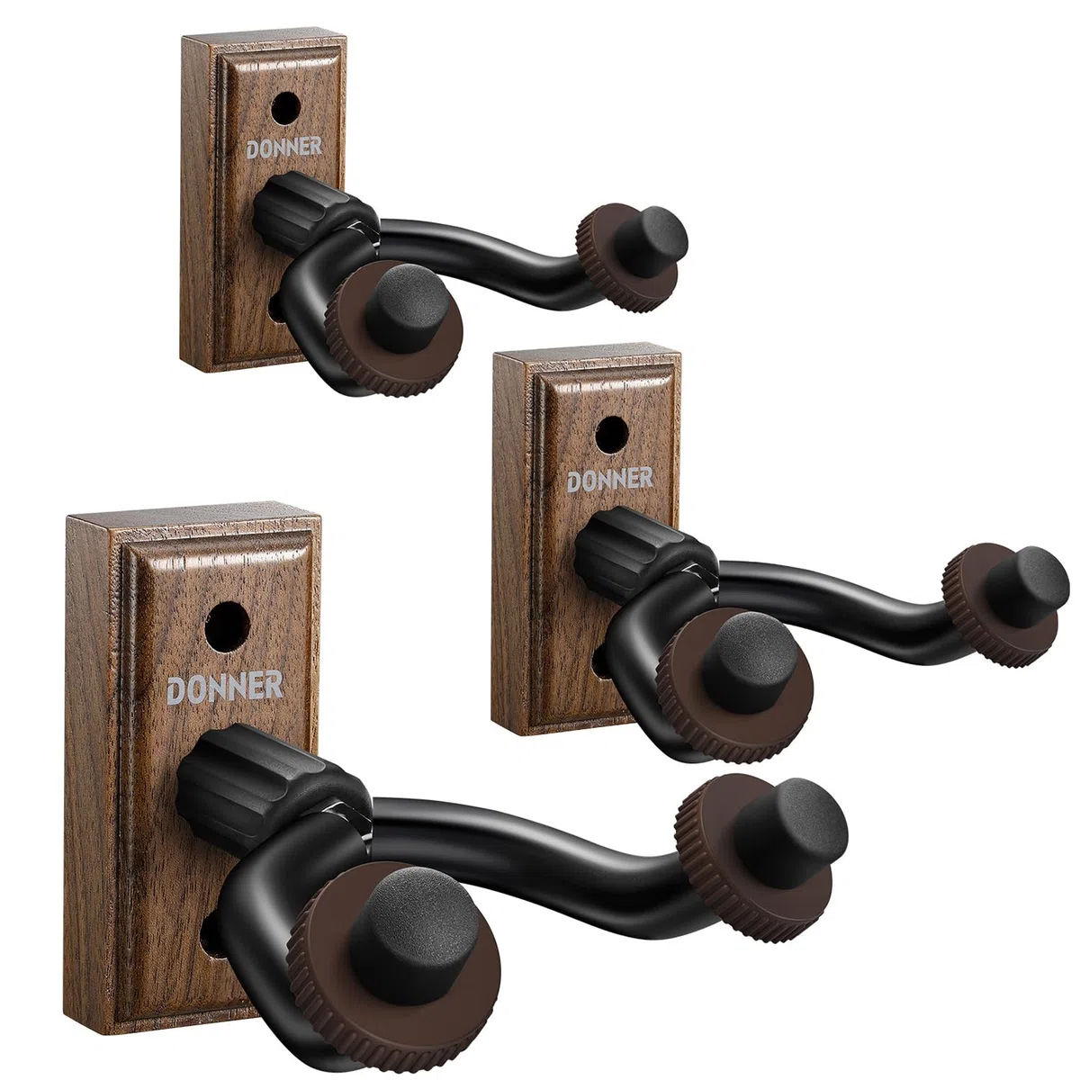 Donner Ganci Supporto Chitarra da Parete, Porta Chitarra da Muro, Gancio Parete di Legno di noce per chitarre/basso/ukulele/violino/mandolino, Appendi Chitarra da Muro (3 pezzi)
