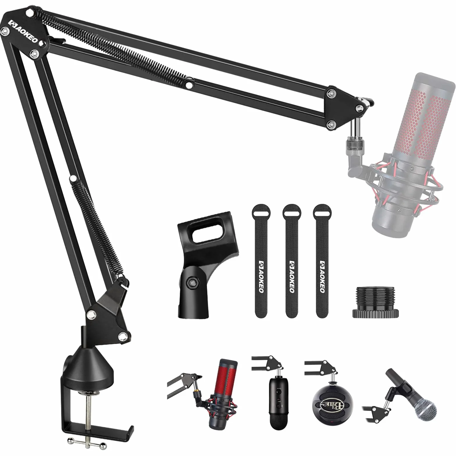 Braccio Microfono,Aokeo Ak-35 Mic Sospensione Boom Scissor Braccio del Supporto per Blue Yeti,Nano,Snowball ice,Hyperx QuadCast s,HyperX SoloCas