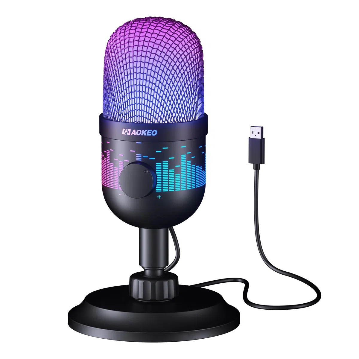 Aokeo Microfono da gioco, microfono USB per PC, Mac, PS4/5, microfono a condensatore per podcast per registrazione in studio, per streaming podcast YouTube, con luce a LED