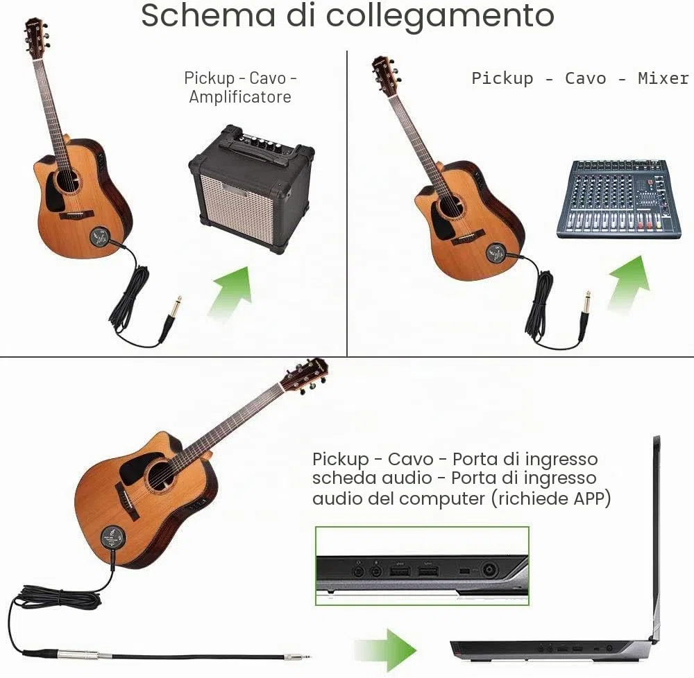 OTraki Mini Piezo Passivo Pickup Contatto Microfono Trasduttore con 3 Metri Cavo 6.35mm Controllo del Volume per Chitarra Classica Popolare Acustica Violino Ukulele Mandolino Banjo (AD-35)