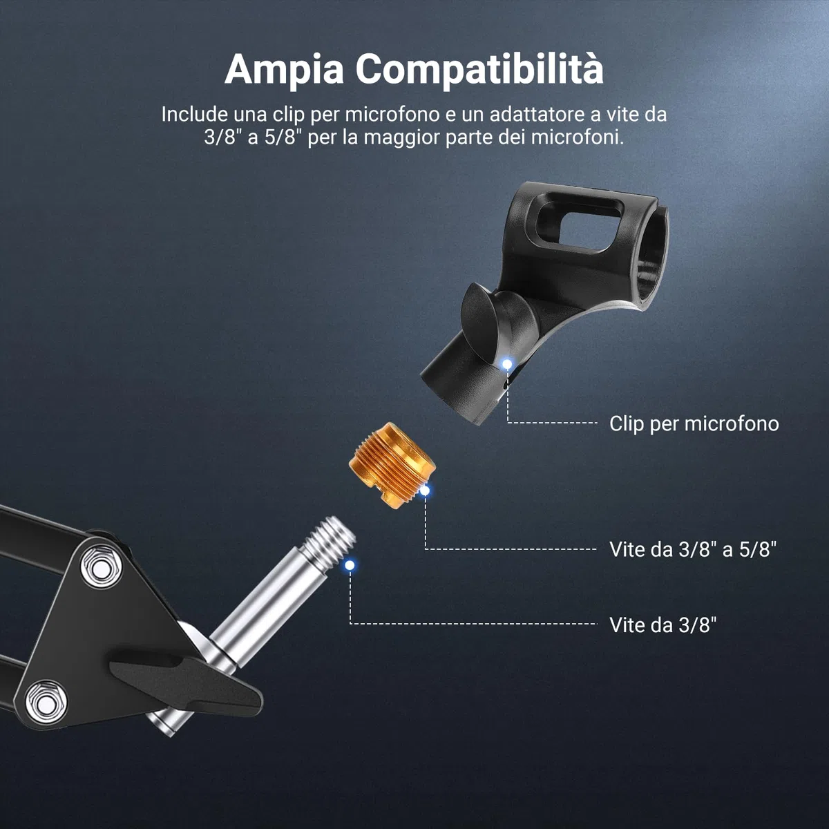 NEEWER BASICS Kit Accessori Supporto Microfono da 2 Pezzi, Clip Microfoni Regolabili con Adattatori a Vite da 3/8" a 5/8" per Mic Palmari Universali Cablati e Wireless da 28mm a 35mm, MS019
