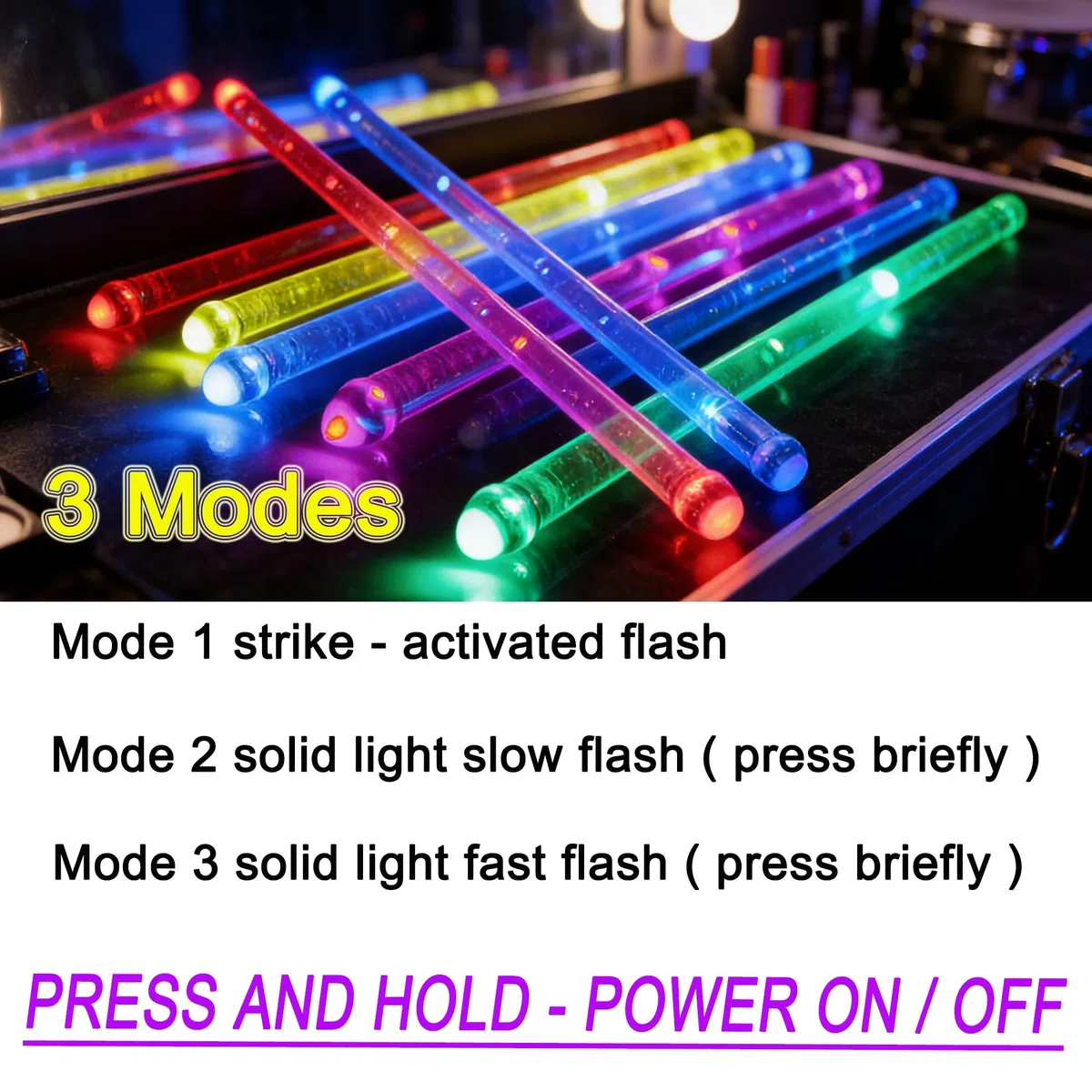 Bacchette per batteria con luce LED luminosa, ricaricabili, 13 colori cangianti, con cavo di ricarica USB, si illuminano al buio, per pratica musicale professionale, regali per batteristi