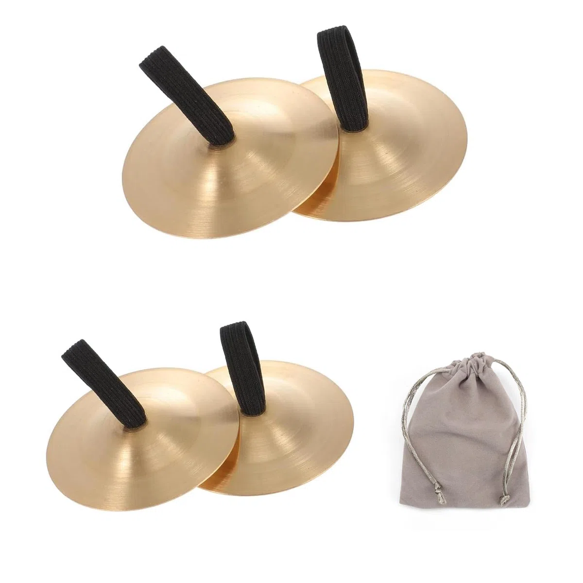 2 Paia Cimbali da Dito in Ottone, Oro Cimbali Danza del Ventre, con Elastico Piatti a Dito in per Danza Ventre, con Custodia in Velluto, Diametro 5,5 cm, per Feste e Balli