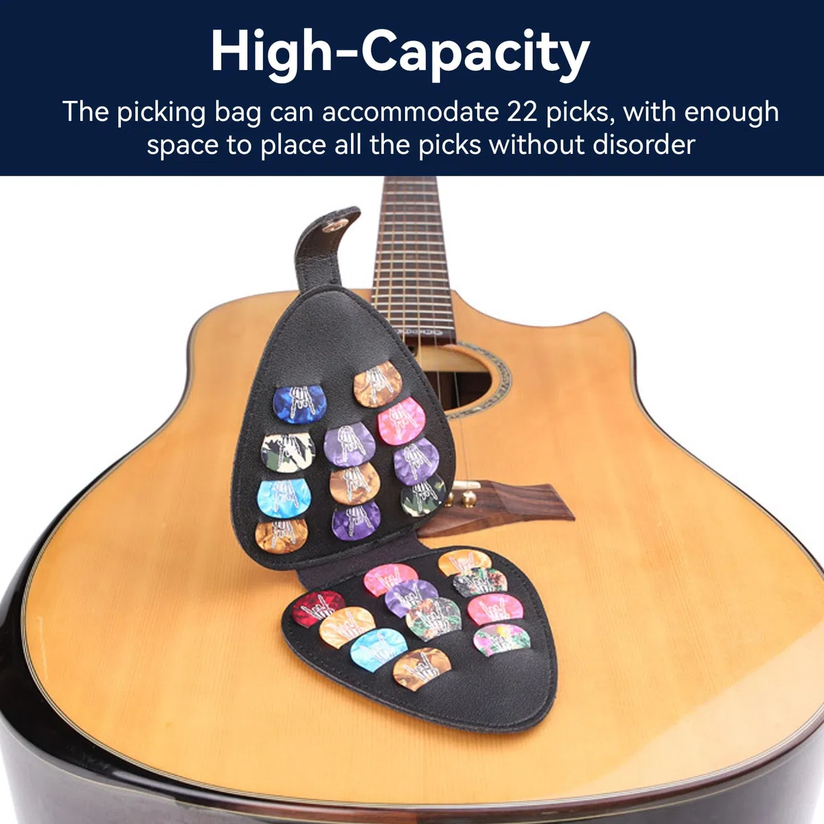 Custodia per plettro e chitarra con 22 slot in pelle PU per chitarre