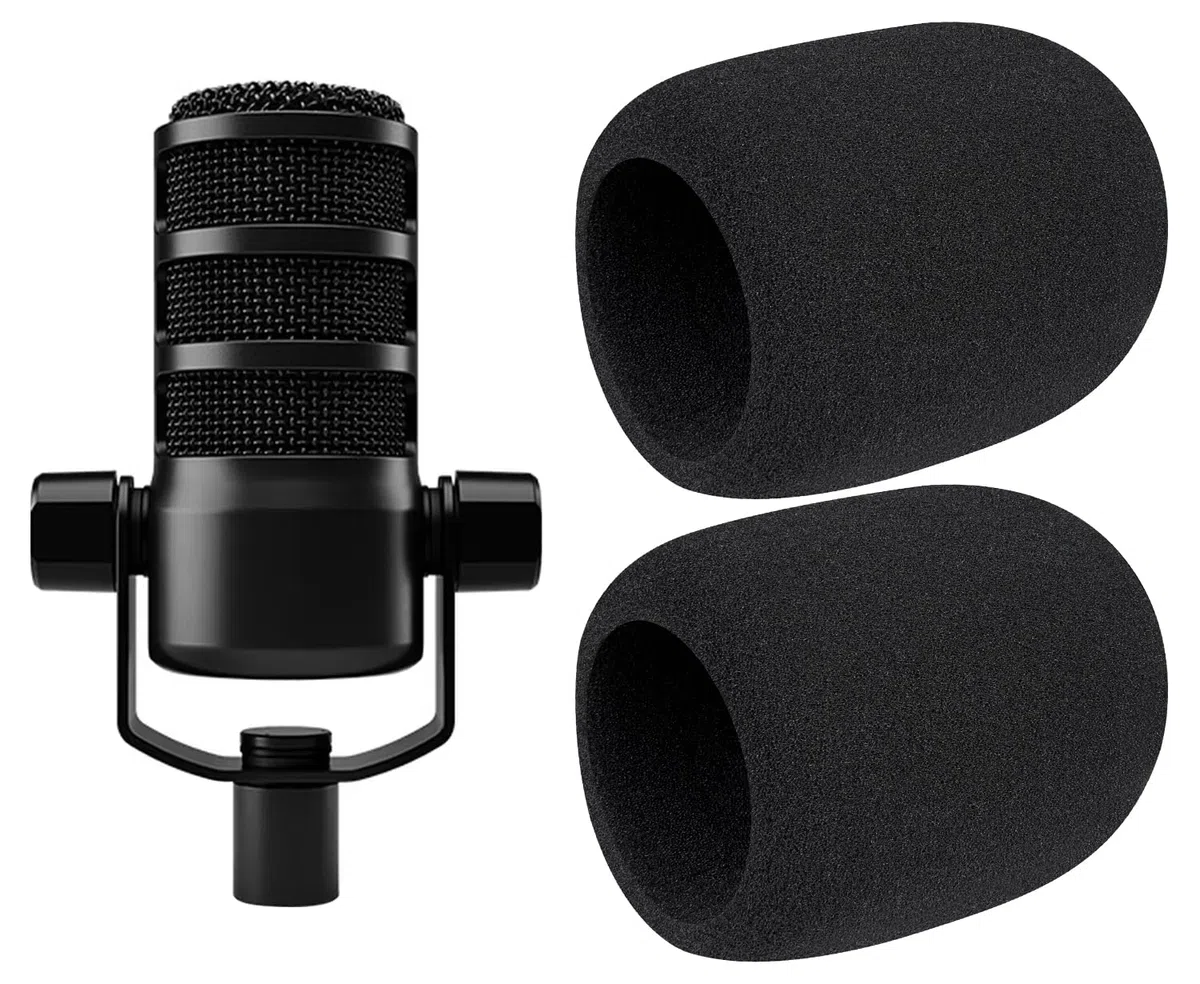 SOULWIT 2Pcs Protezione Microfono Schiuma Copertura Filtro Pop per RØDE(Rode) PodMic Cardioid Dynamic Broadcast Microfoni, Copri Mic Parabrezza - Nero