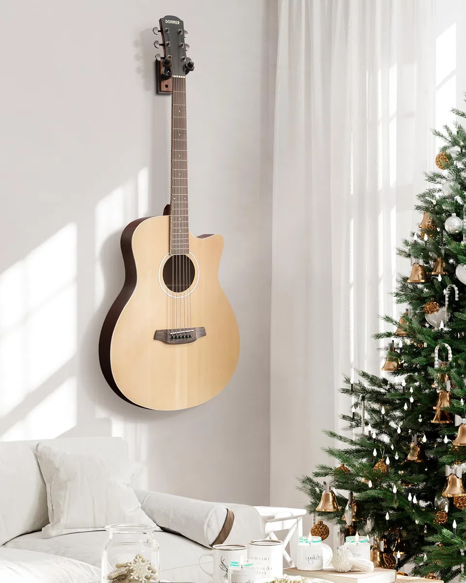 Donner Ganci Supporto Chitarra da Parete, Porta Chitarra da Muro, Gancio Parete di Legno di noce per chitarre/basso/ukulele/violino/mandolino, Appendi Chitarra da Muro (3 pezzi)