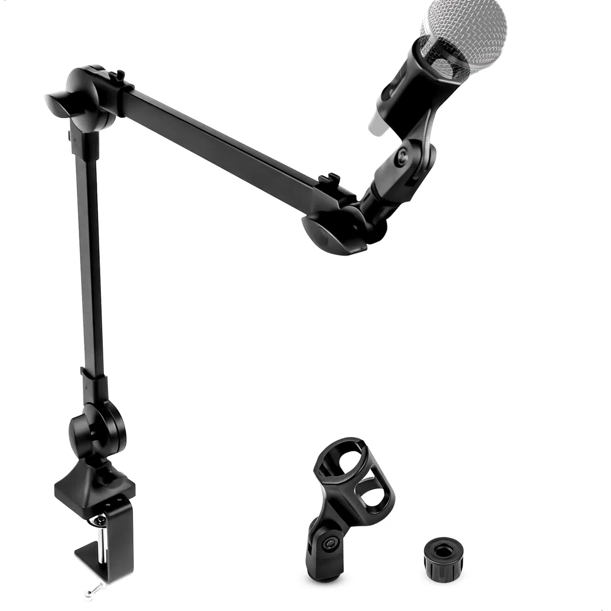 Braccio Microfono Mic Stand, Regolabile Braccio per Microfono Pieghevole Braccio Microfono Scrivania con Morsetto da Tavolo e Gestione dei Cavi per Streaming Gaming Podcast, 1 Pezzi, Nero