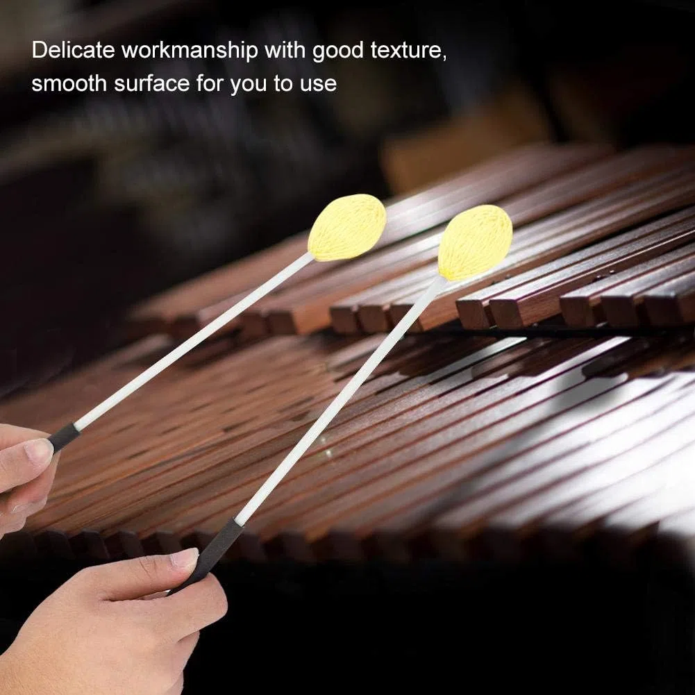 Bacchette per marimba, bacchette a testa in lana Bacchette per percussioni Bacchette per campane Bacchette per xilofono in gomma per xilofono, carillon, blocco di legno, glockenspiel e campane(GIALLO)