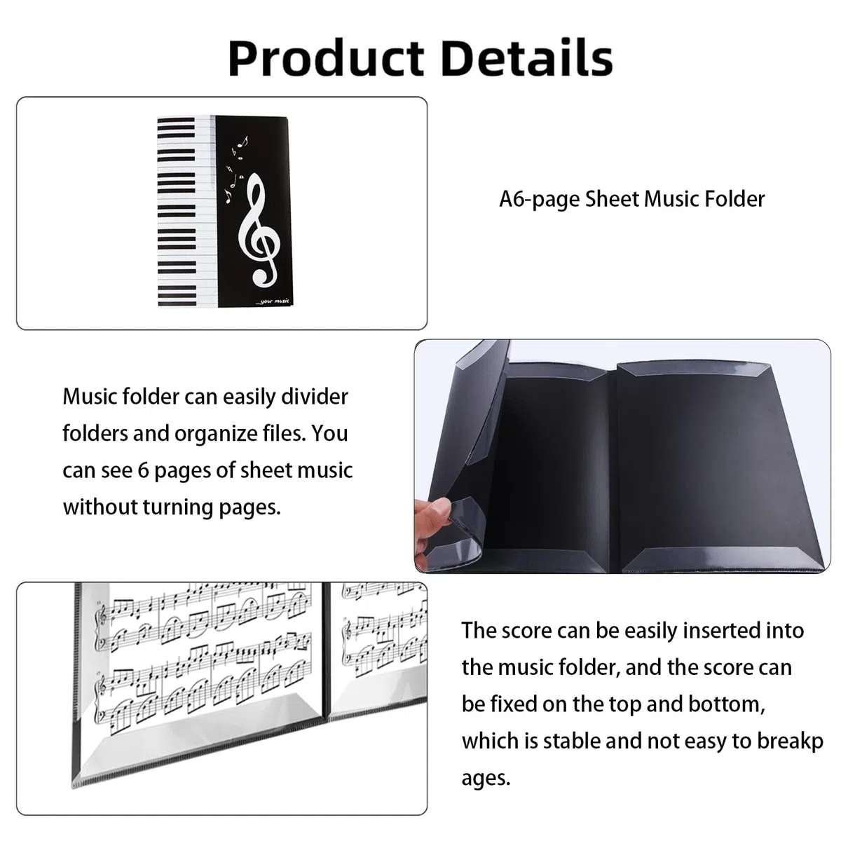 Raccoglitore Porta Spartiti Musicali 6 Pagine Cartelle per Musicisti Impermeabile Cartella per Spartiti Porta Documenti Musicale per Pianoforte Chitarra Violino Carta Documenti Amanti