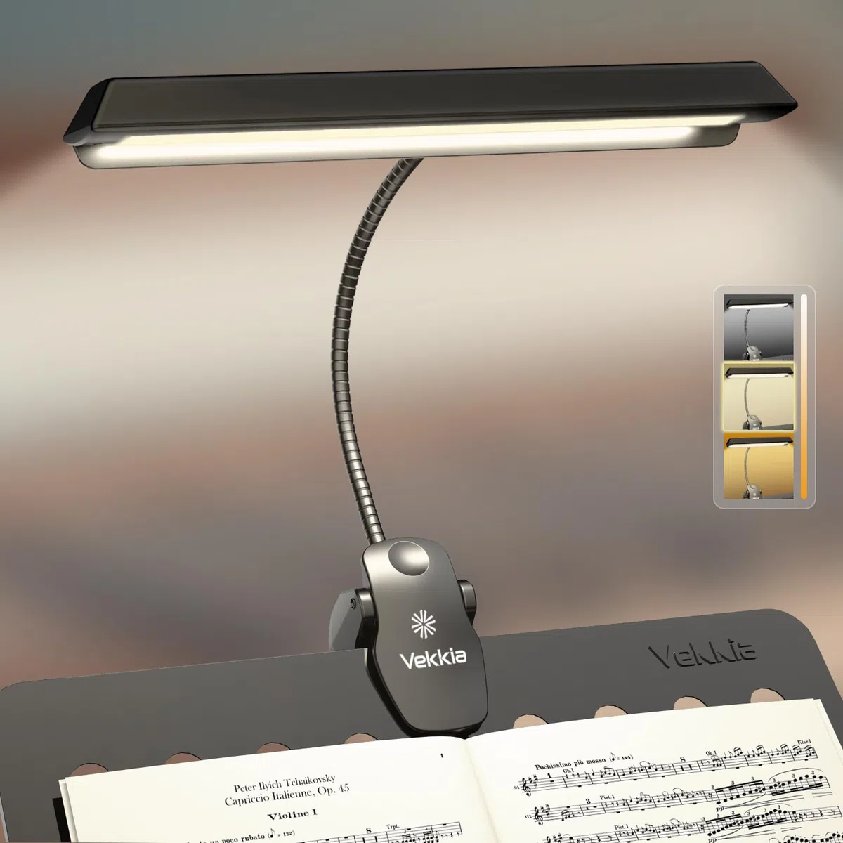 Vekkia Luce per Leggio con Pinza 19 LED, Clip-On Ricaricabile luce da leggio musicale, Lampada da lettura per pianoforte verticale, violino, orchestra, podio