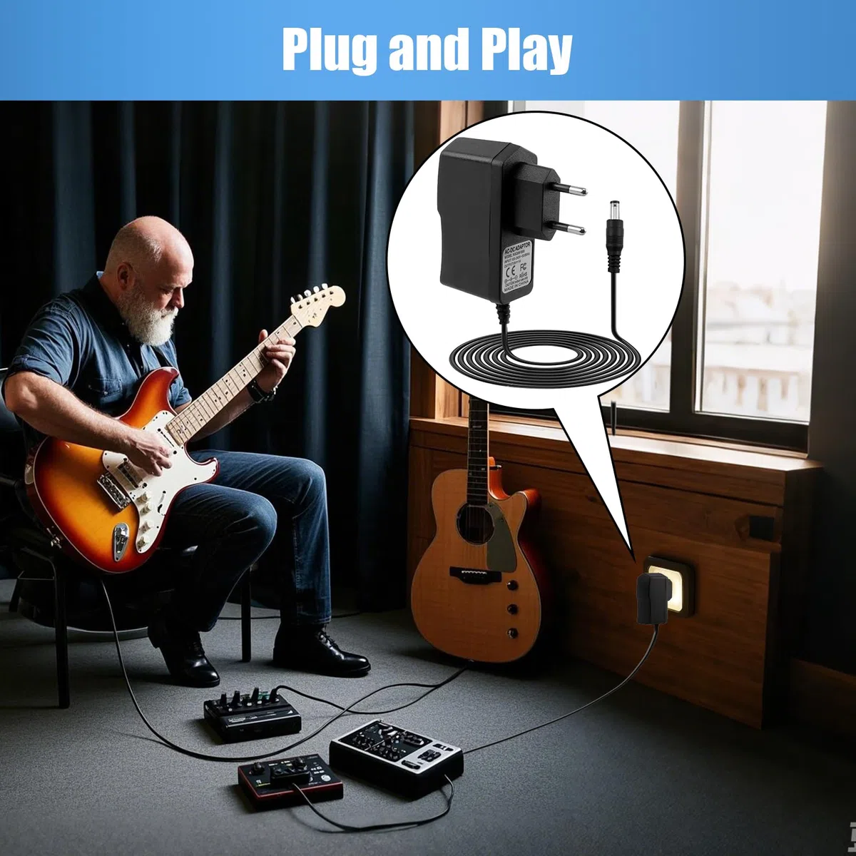 9V 1A Alimentatore per Pedali Chitarra, Centro Negativo Manicotto Positivo, Caricabatterie per Boss ME-80 PSA-120S Roland ME-80 ME-70 ME-25 ME-50B, Stompbox, Tastiere Elettroniche, 5.5 * 2.1cm