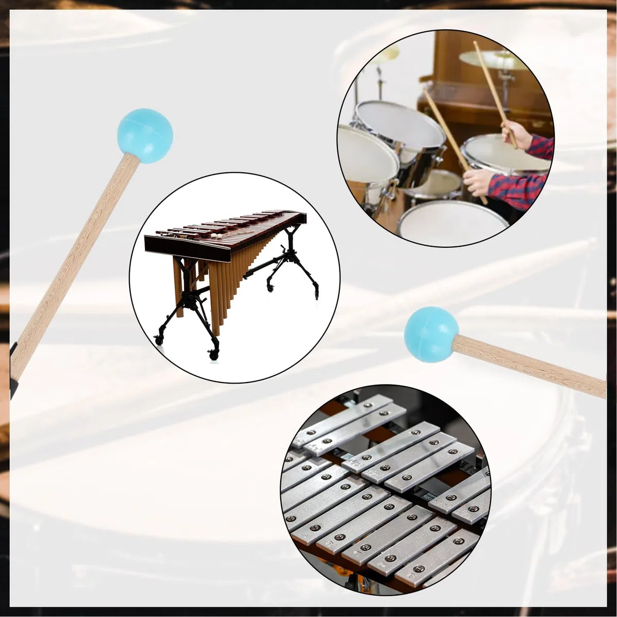 1 Paio Di Bacchette Per Percussioni In Legno, Bacchette Per Musica Per Tastiera E Tamburo Per Lingua, Mazzuolo Per Percussione In Gomma E Acero, Bacchetta Per Tamburo (Blue)