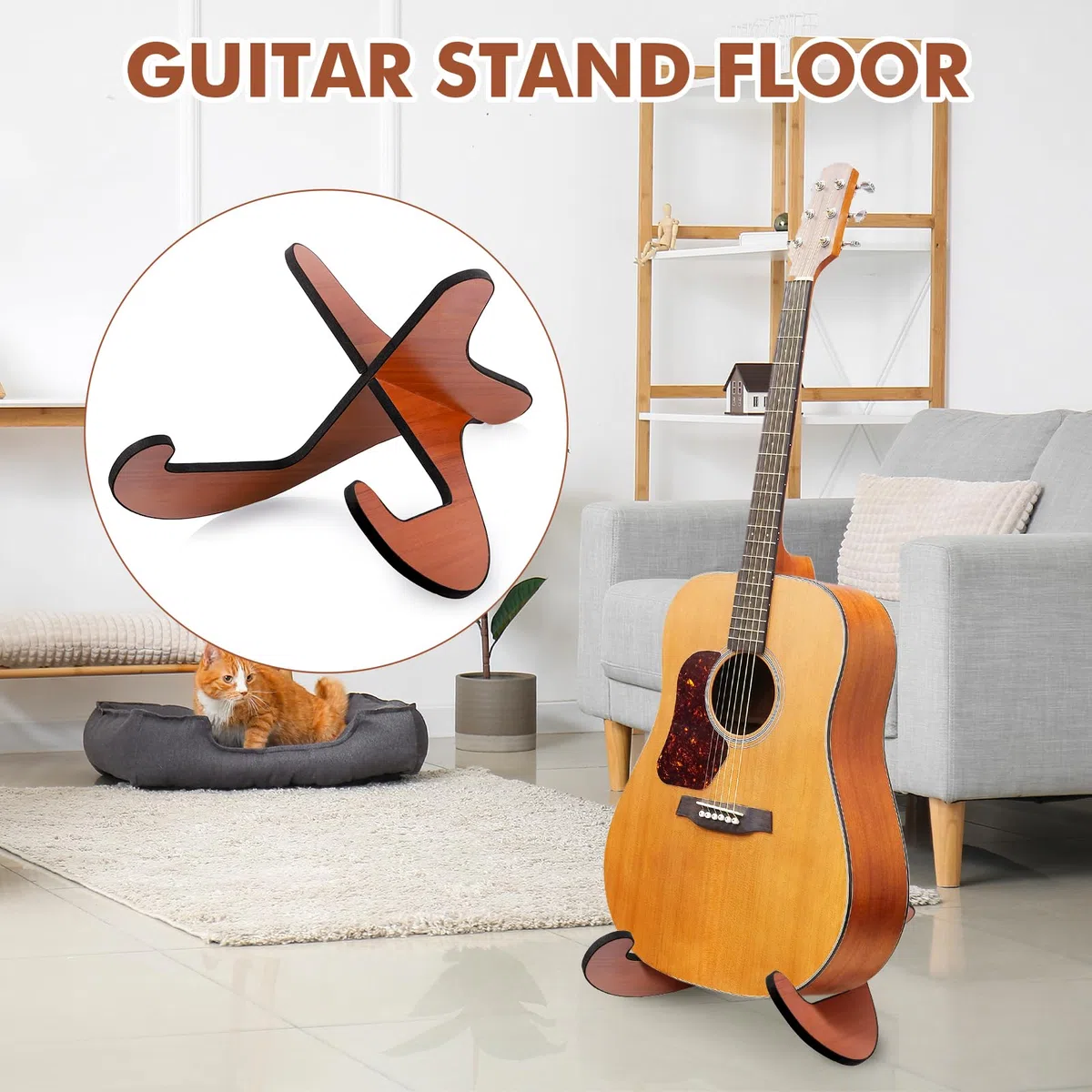 Fentar Supporto per Chitarra Classica e Basso in Legno, Porta Chitarra da Terra Antiscivolo con Cuscinetto in Schiuma Protettiva, Design Staccabile e Regolabile, Ideale per Studio, Casa e Spettacoli