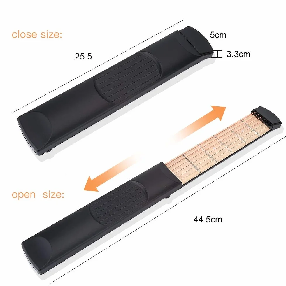 Pocket Guitar, 6 Fret Left Hand Mini Practice Strings Guitar Chord Trainer Strumento di pratica Chitarra Portatile