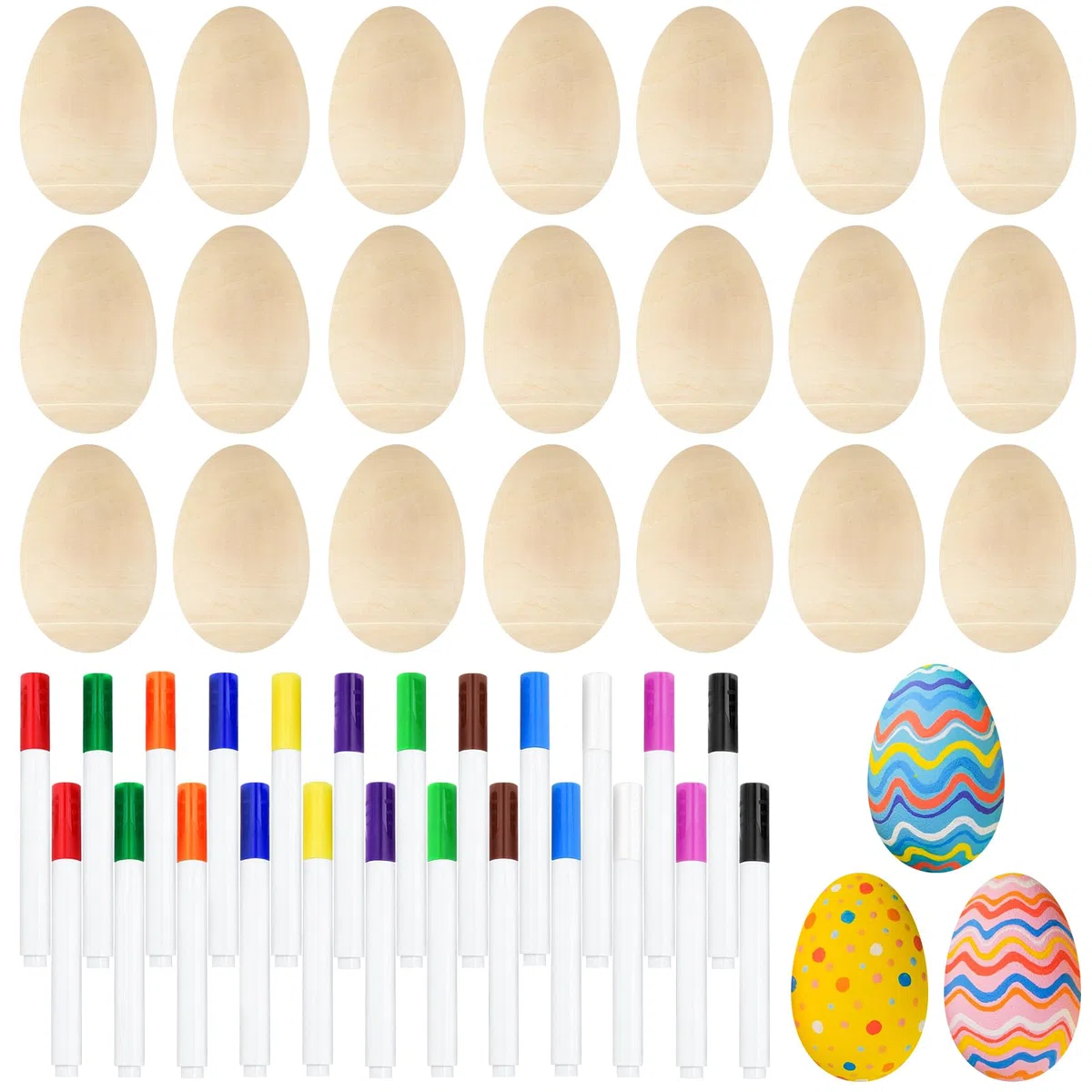 Morcheiong 12/24 pezzi shaker per uova in legno, fai da te shaker per uova set di strumenti musicali con 12/24 pezzi penne multicolori, maracas per uova di Pasqua bomboniere per bambini (12)