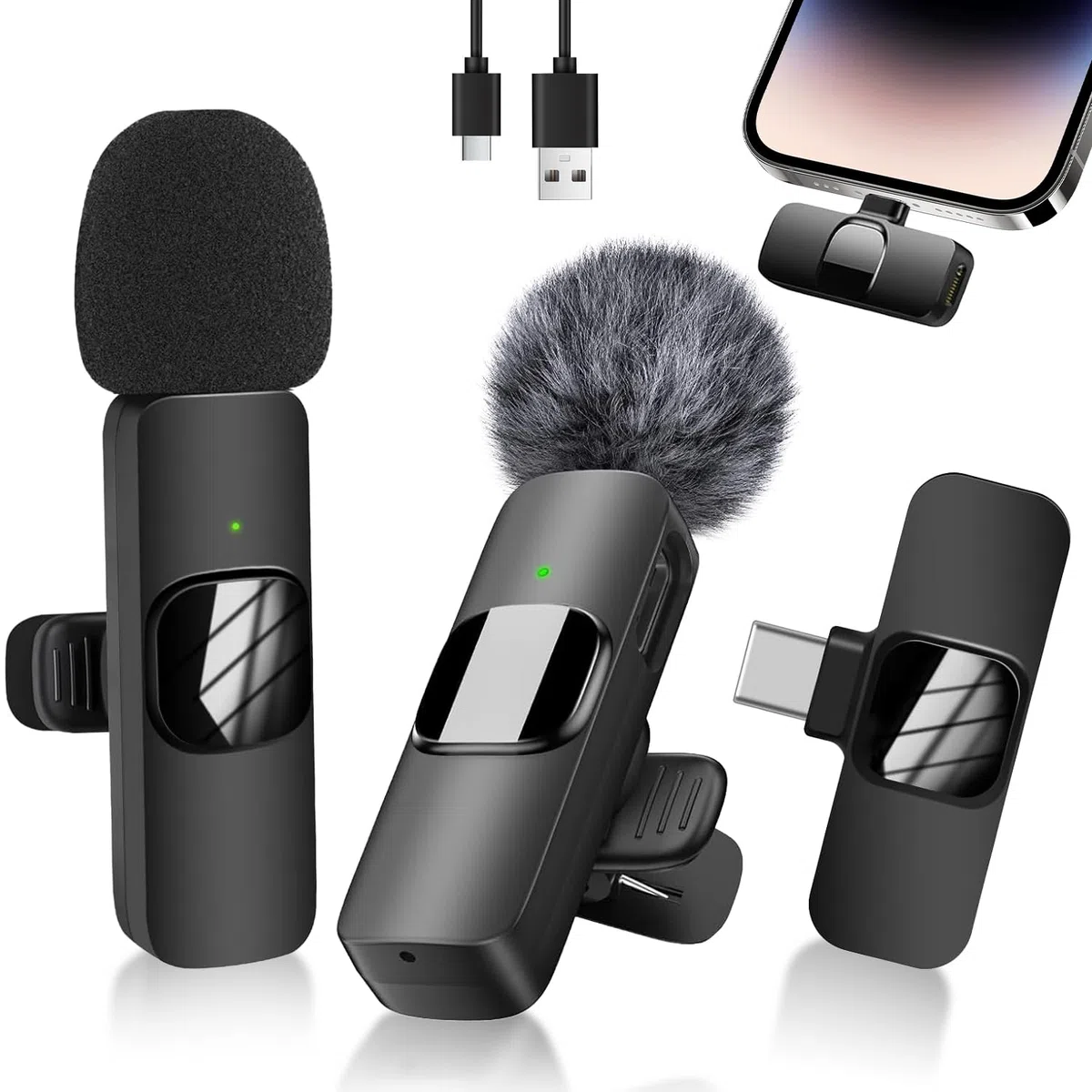 Microfono Wireless, Microfono Lavalier Wireless per iPhone Android iPad, Mini Microfono Lavalier per Registrazione Video, Streaming Live, Podcast, Vlog, YouTube/TikTok
