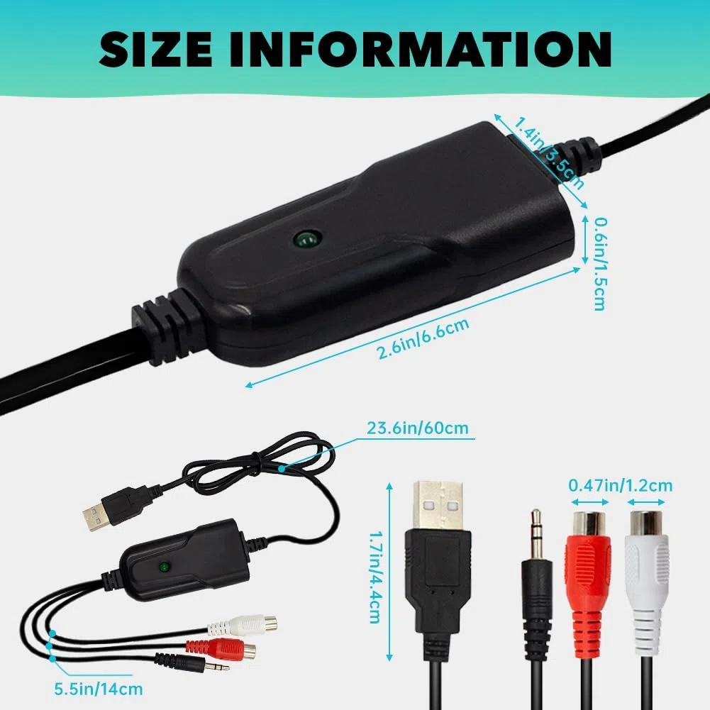 USB 2.0 Audio Capture Card Grabber per Cassette a Convertitore MP3, 3,5 mm, Interfaccia Stereo R/L Compatibile con Windows XP/7/8/10 e Mac OS 10.14
