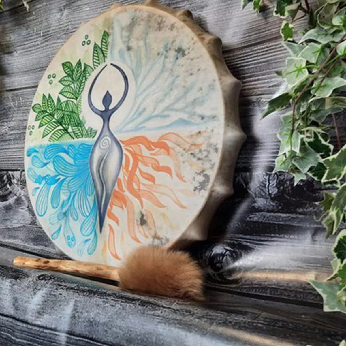 BestAlice Tamburo sciamanico, Tamburo a mano da 10 pollici con decorazione Albero della Vita, con bacchette, Suonatore di strumenti, Guaritore sonoro, Tamburo sciamanico, Regalo per gli amanti della