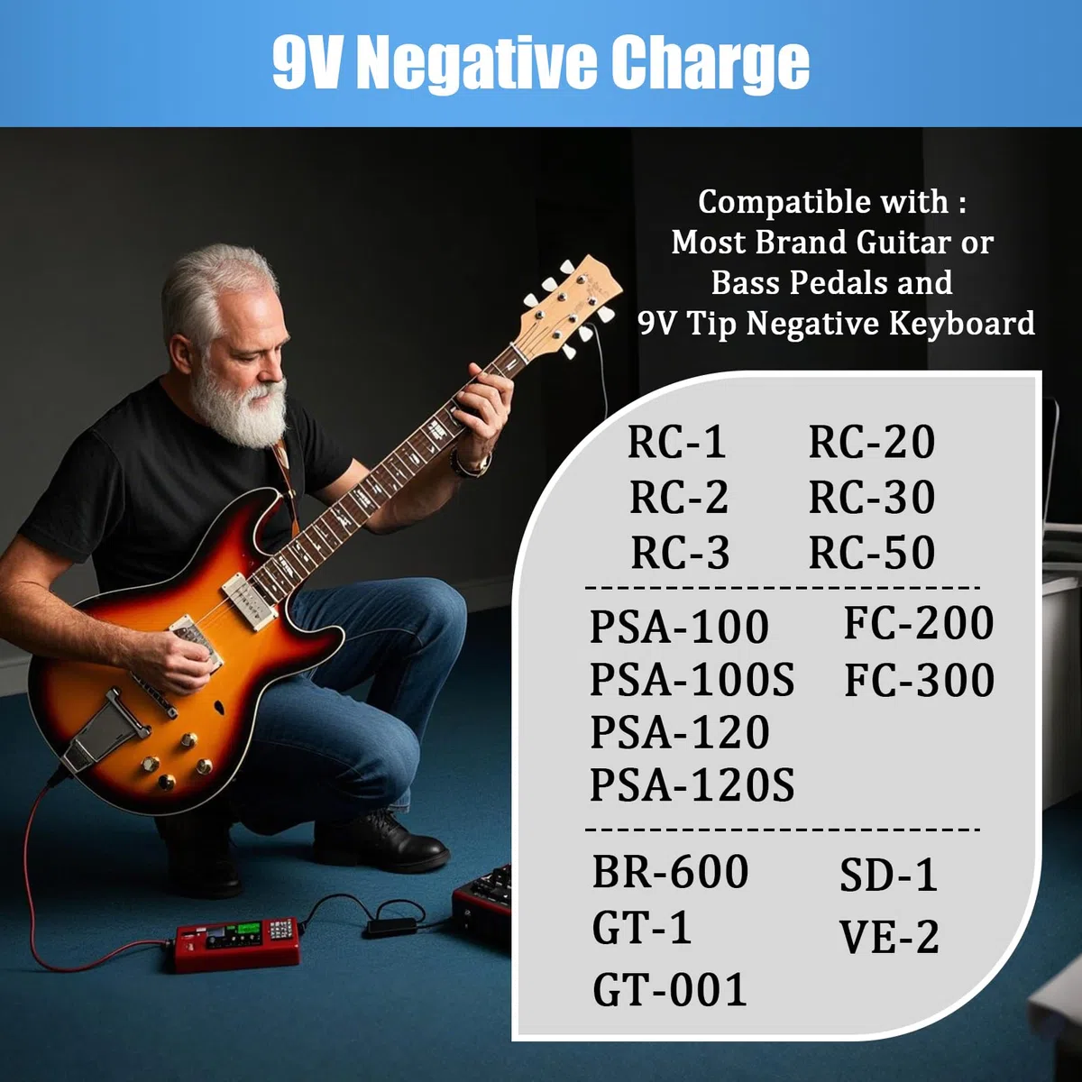 9V 1A Alimentatore per Pedali Chitarra, Centro Negativo Manicotto Positivo, Caricabatterie per Boss ME-80 PSA-120S Roland ME-80 ME-70 ME-25 ME-50B, Stompbox, Tastiere Elettroniche, 5.5 * 2.1cm