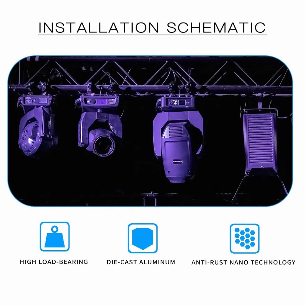 1 paio di ganci per luce da palcoscenico in alluminio, con gancio per luce mobile, carico 150 kg, per DJ discoteca, attrezzatura da palcoscenico, facile da installare (B