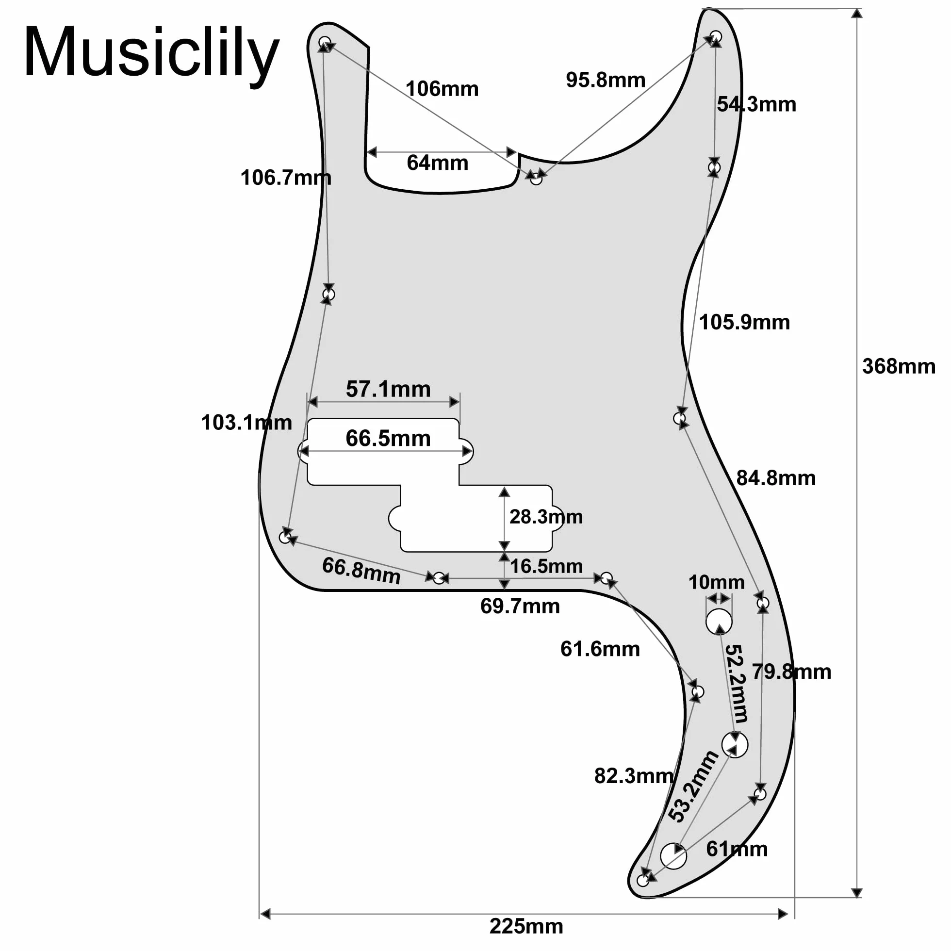 Musiclily 13 Fori P Bass Battipenna Pickguard per Basso Elettrico Fender American/Messicano Precision Bass, 3 strati Nero