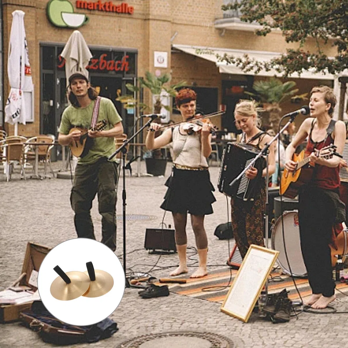 2 Paia Cimbali da Dito in Ottone, Oro Cimbali Danza del Ventre, con Elastico Piatti a Dito in per Danza Ventre, con Custodia in Velluto, Diametro 5,5 cm, per Feste e Balli