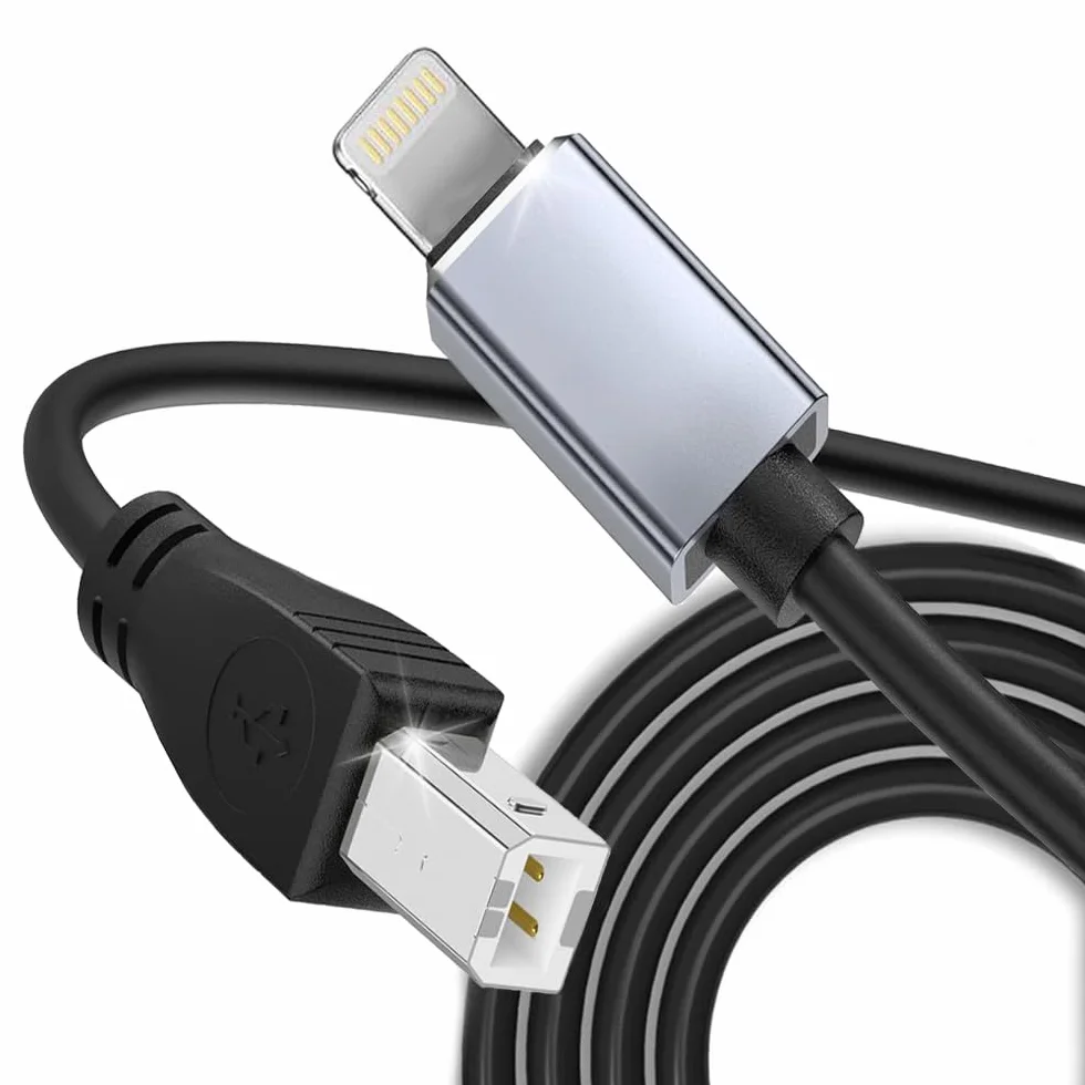 Cavo MIDI per iPhone, OTG 2.0 MIDI a USB tipo B, cavo convertitore compatibile con iPhone 14/13/12/11/X/iPad a microfono USB, tastiera MIDI, strumenti elettronici e altro (telefono)