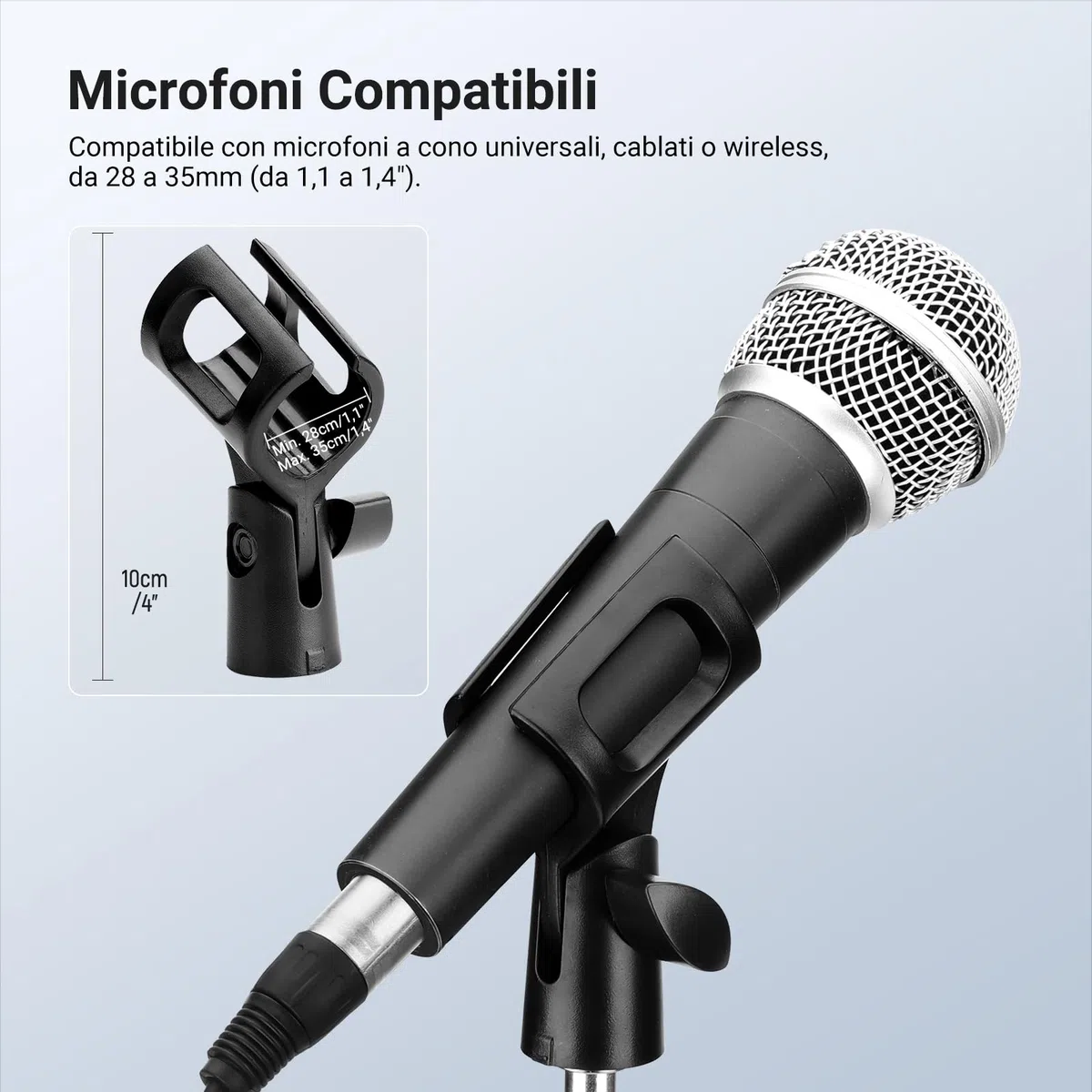 NEEWER BASICS Kit Accessori Supporto Microfono da 2 Pezzi, Clip Microfoni Regolabili con Adattatori a Vite da 3/8" a 5/8" per Mic Palmari Universali Cablati e Wireless da 28mm a 35mm, MS019