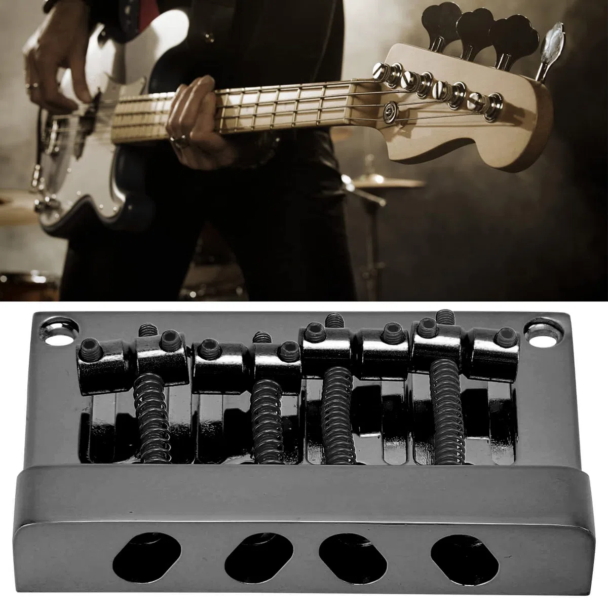 Ponte per Basso, 4 Corde Ponte per Basso Cordiera Scatola Elettrica Addensata Piastra per Chitarra Accessori per Strumenti 85mm(Nero)