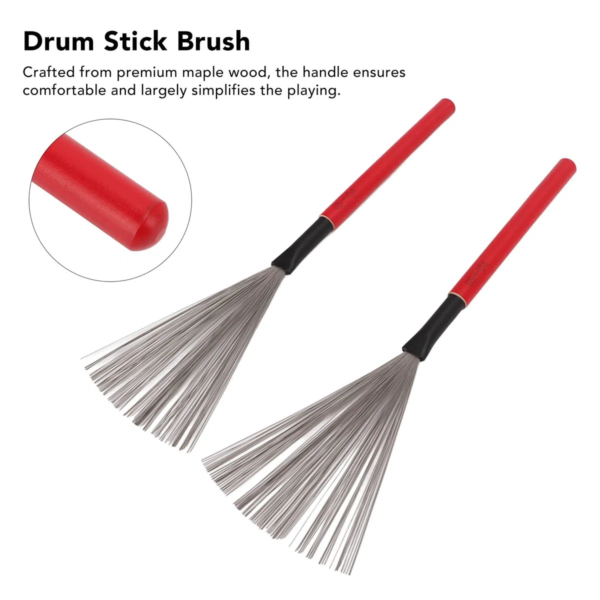 Spazzola per Batteria, Filo di Acciaio, Manico in Legno di Acero, Strumento a Percussione, Kit di Accessori per Strumenti, per Batterista Acustico Cajon (Rosso)