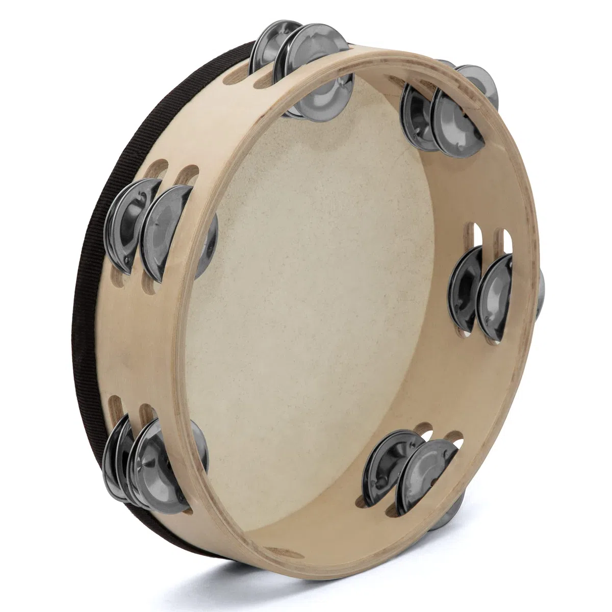 TIGER TAM98-10-BK - Tamburello in legno, 25,4 cm, doppia fila di jingle, colore: naturale