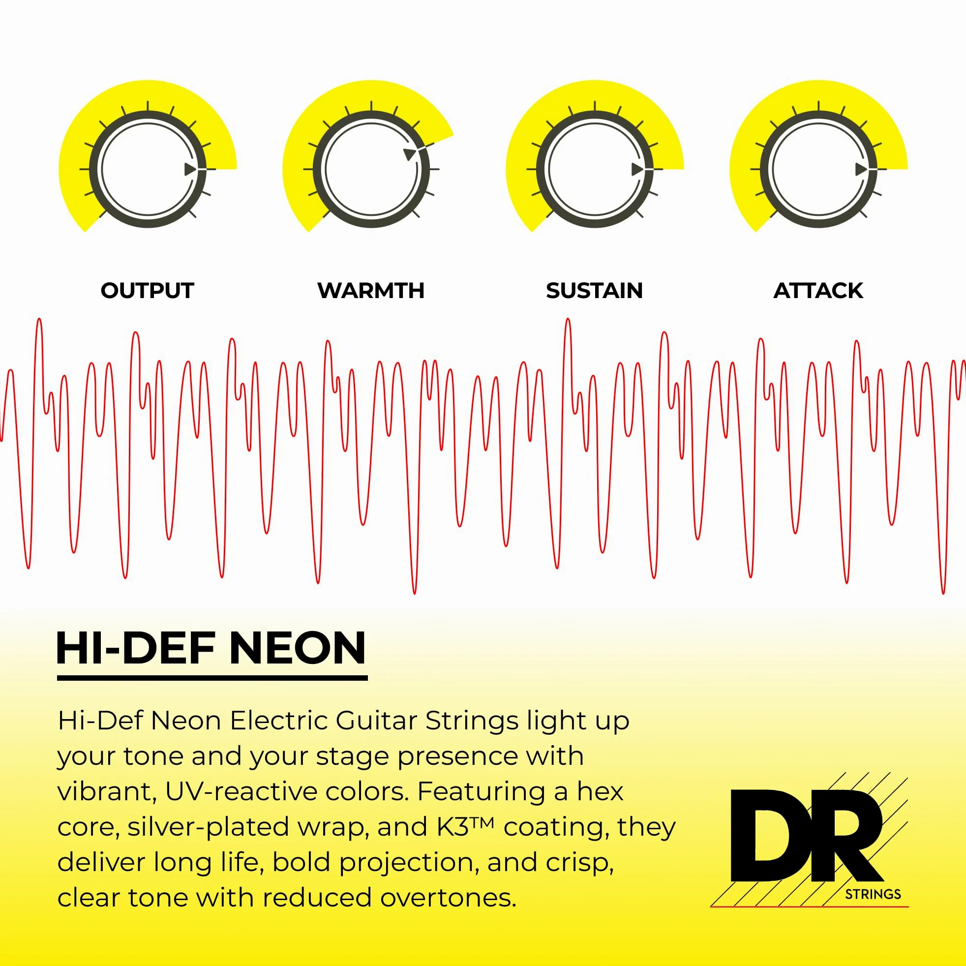 DR String NYE-9 Neon Yellow Set di corde per chitarra elettriche