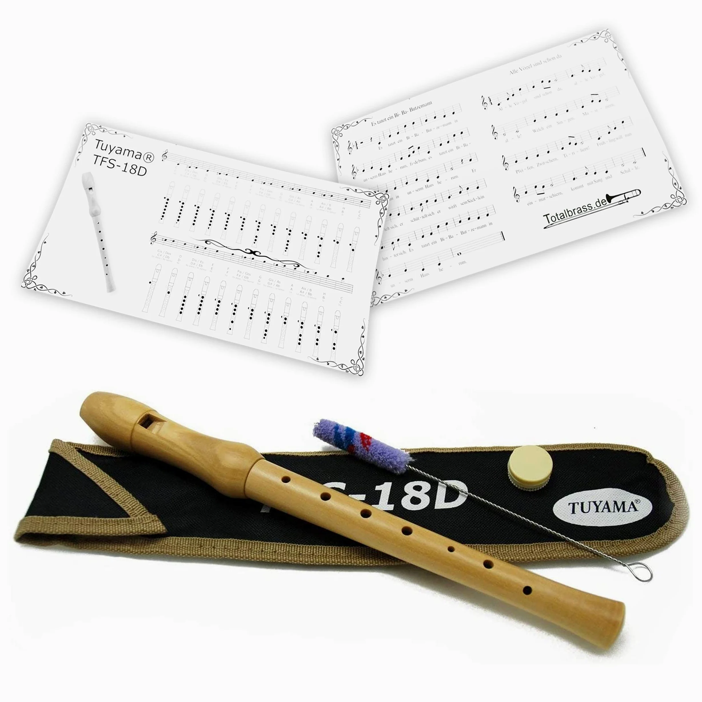 TFS-18D Flauto Dolce Soprano in Acero - Diteggiatura Tedesca - Flauto Dolce in Legno con Tabella delle Diteggiature e Esempi Musicali