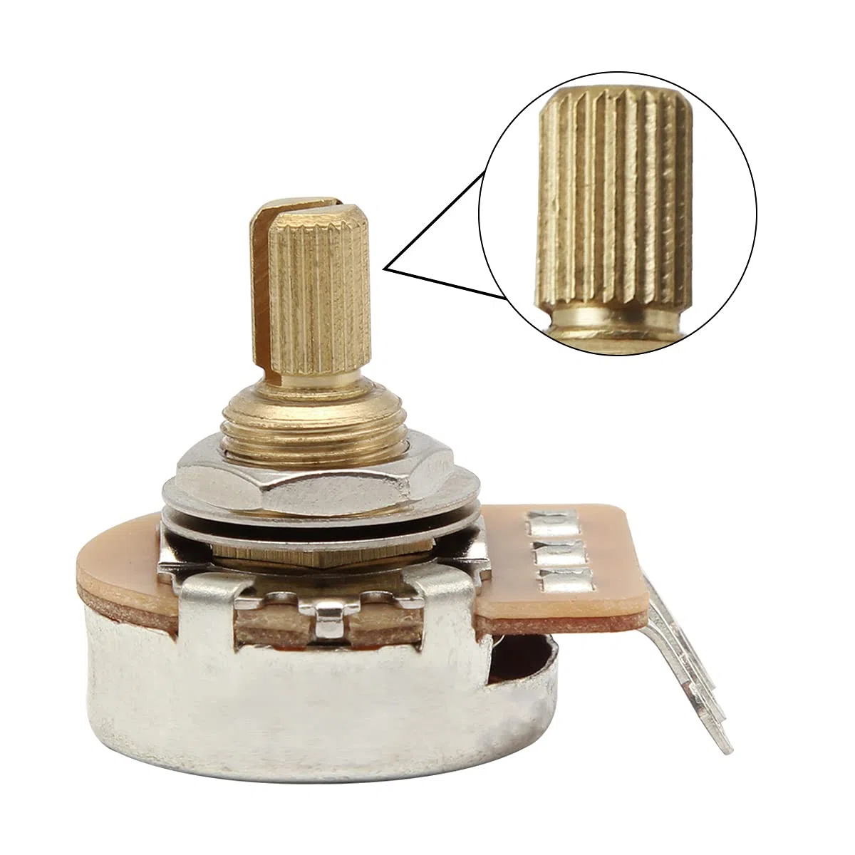 FLEOR Potenziometri di controllo con albero corto in ottone A250K Potenziometri conici audio 24 scanalature albero diviso D3/8" per tono di controllo del volume di chitarra elettrica, confezione da 2