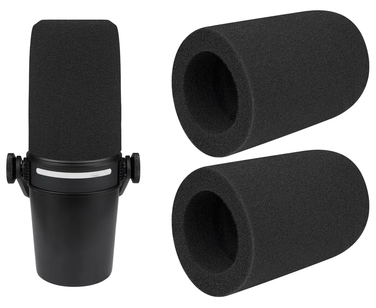 SOULWIT 2 Pezzi Microfoni Filtro Pop per Shure MV7+ (MV7 Plus) Podcast Dinamico, Protezione Mic Copertura Parabrezza Schiuma - Nero