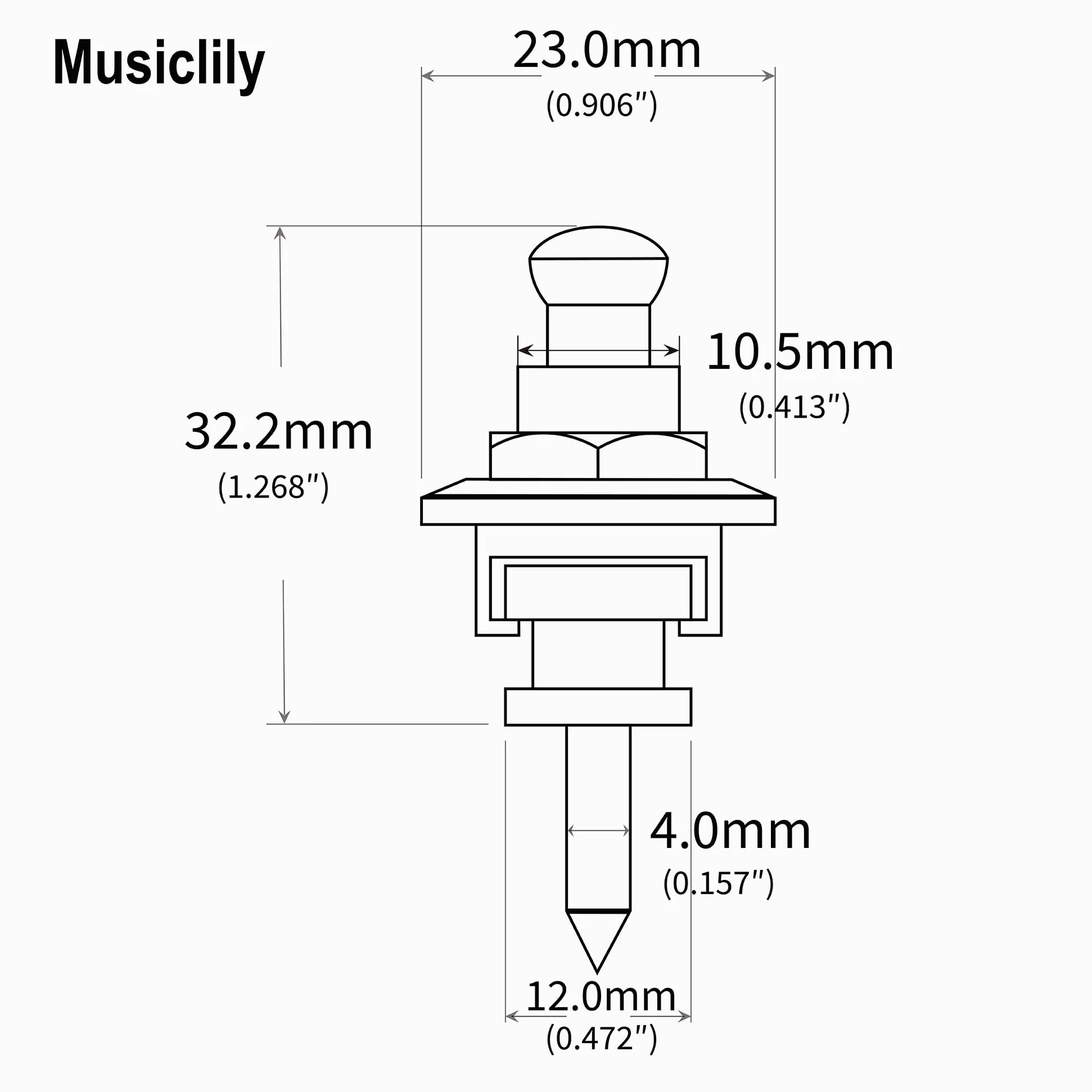 Musiclily Cinghia di bloccaggio per chitarra a testa tonda in metallo, serrature e pulsanti, stile Schaller, per chitarra elettrica acustica o basso, cromato (set da 2)