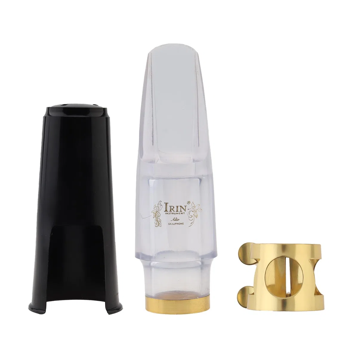 Kit bocchino per sassofono contralto, trasparente, con legatura e tappo in plastica per bocchino