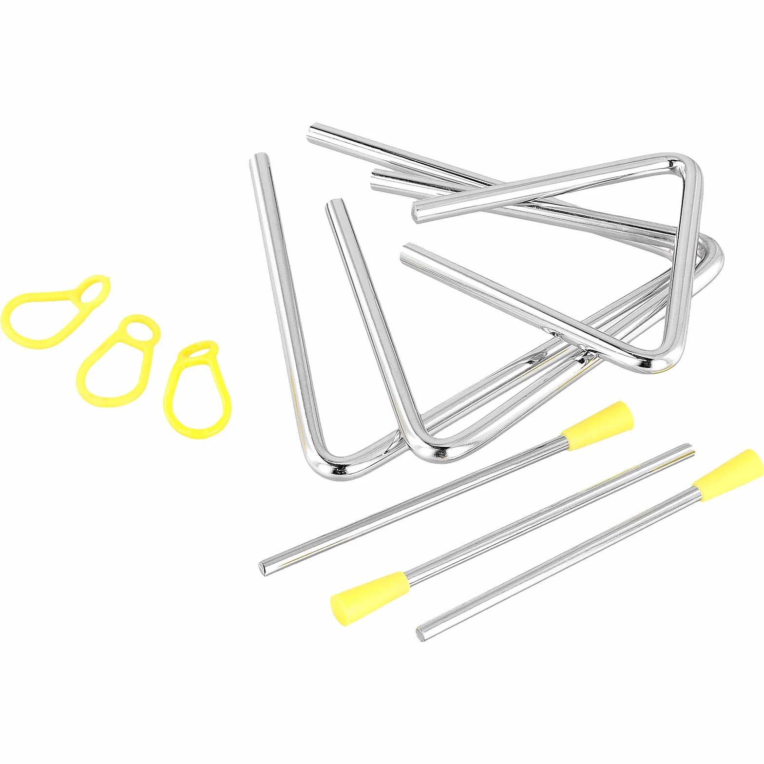 3 Strumento Triangolo con Bacchetta, Strumenti Musicali a triangolo, per Percussione e Educazione Musicale, 3 pezzi, 4 pollici, 5 pollici, 6 pollici, argento