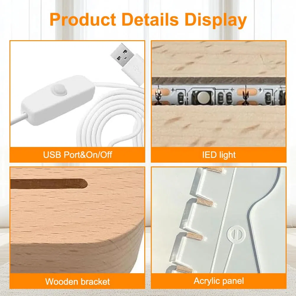 Porta Plettri per Chitarra Elettrica con Luce LED, Base in Legno e Design Acrilico per Musicisti e Chitarristi