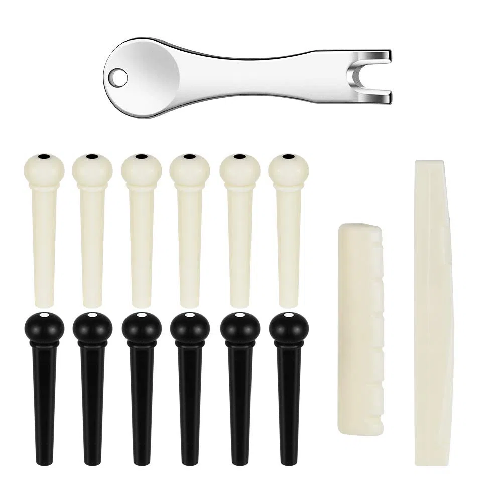 LYTIVAGEN Piroli Chitarra Acustica 12 Pz Perni per Chitarra 2 Pezzi Ponte Sella e Dado e Perni del Ponte Estrattore per Ponti Rimuovere Strumento Folk Chitarra Parti
