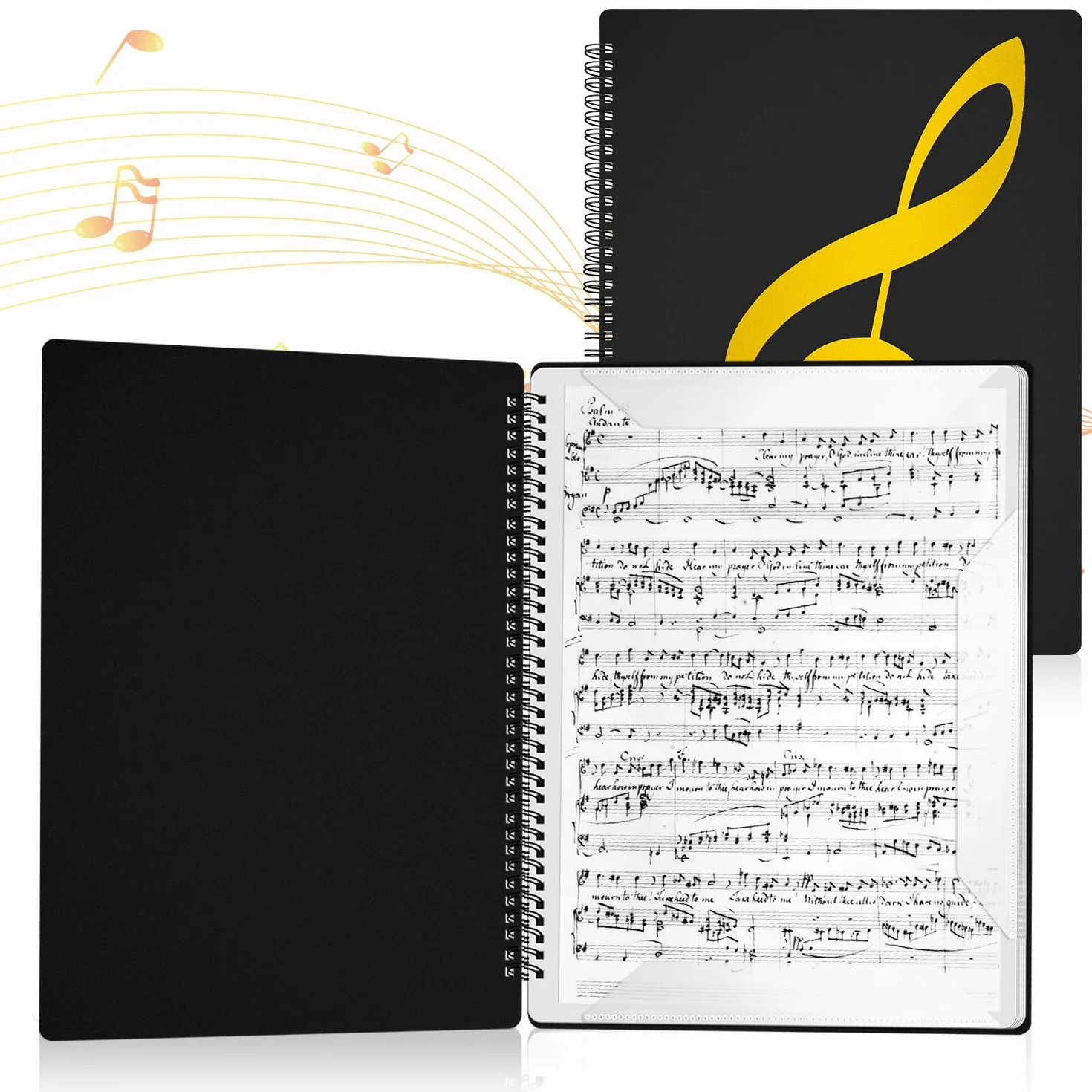Cartella musicale A4, cartella per coro di fogli musicali 40 pagine, cartella musicale in plastica impermeabile per spartiti Pianoforte Chitarra Violino (Nero)