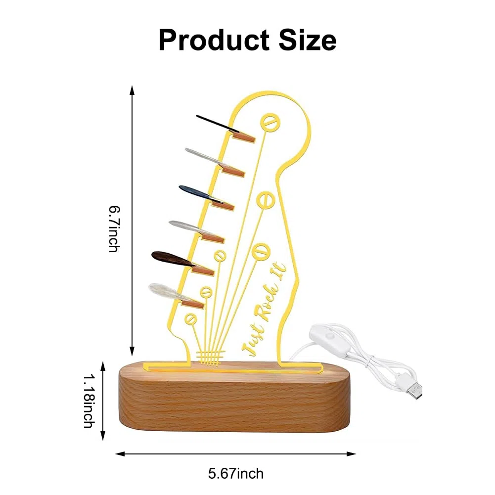 Porta Plettri per Chitarra Elettrica con Luce LED, Base in Legno e Design Acrilico per Musicisti e Chitarristi