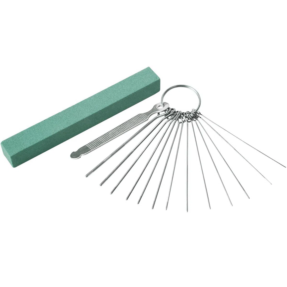 Set di lime per capotasto per ponte chitarra, 13 diverse dimensioni, in acciaio inox, con pietra abrasiva, per chitarra elettrica, acustica, ukulele, basso, banjo, mandolino (verde)