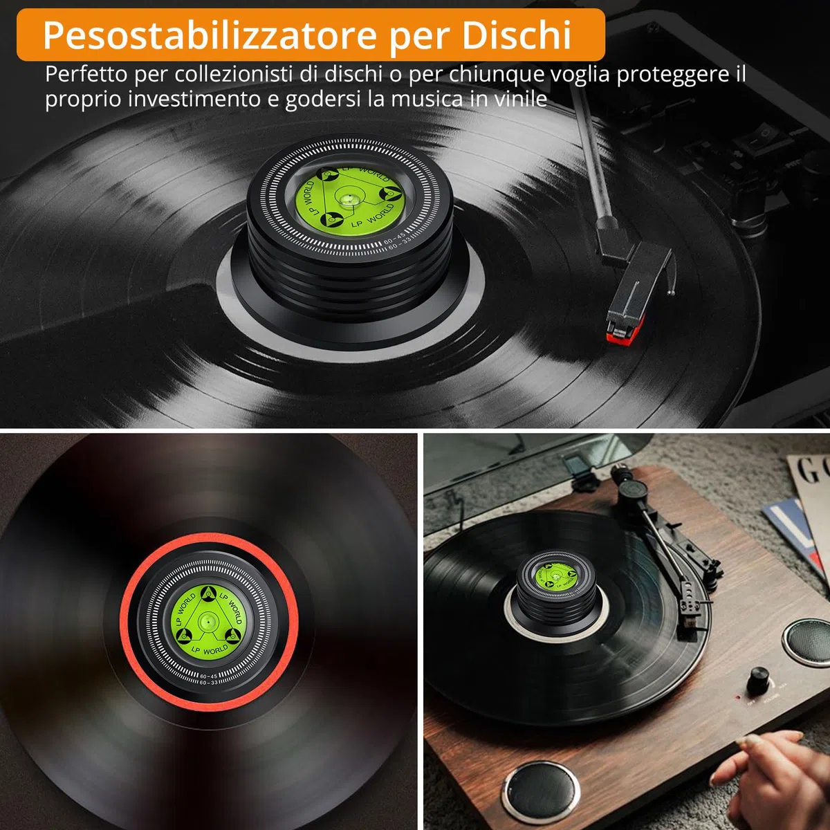 Neoteck Stabilizzatore Giradischi 60Hz in Alluminio, Livella a Bolla Integrata e Indicatore di Velocità (33/45 giri), Pesadischi Stabilizzatore per Giradischi per la Maggior Parte dei Giradischi LP