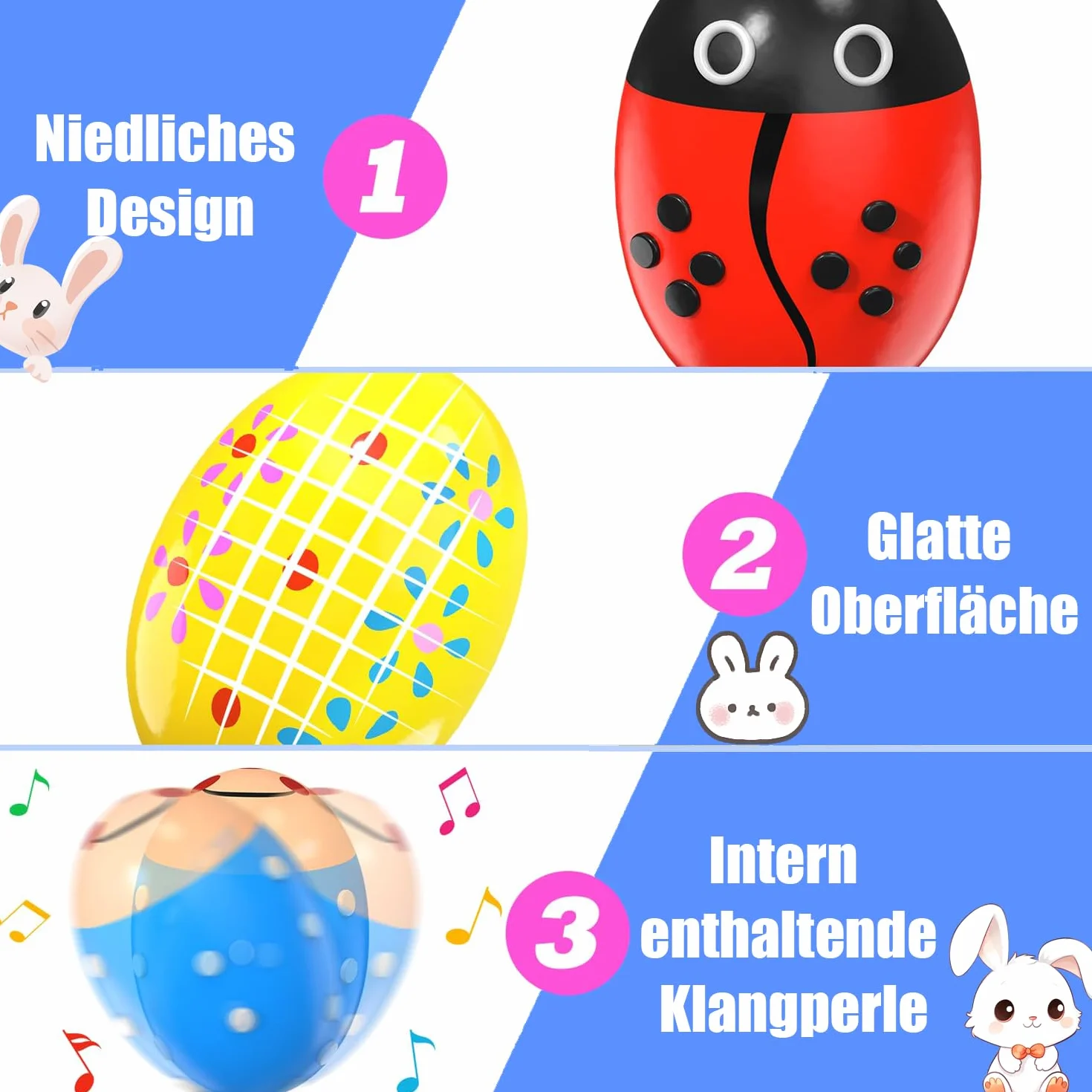 set di 12 pezzi di maracas per uova in legno, maracas per uova di Pasqua, maracas musicali a percussione, sonagli per uova, sonagli per uova, uova musicali per neonati e bambini
