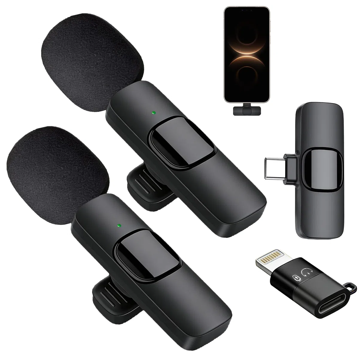 Microfono Lavalier Wireless per iPhone/iPad/Android, 2 Pack Mini Microfono per La Registrazione Video, Cancellazione del Rumore, per Registrazione Video, Live Steam, Intervista, YouTube, TikTok