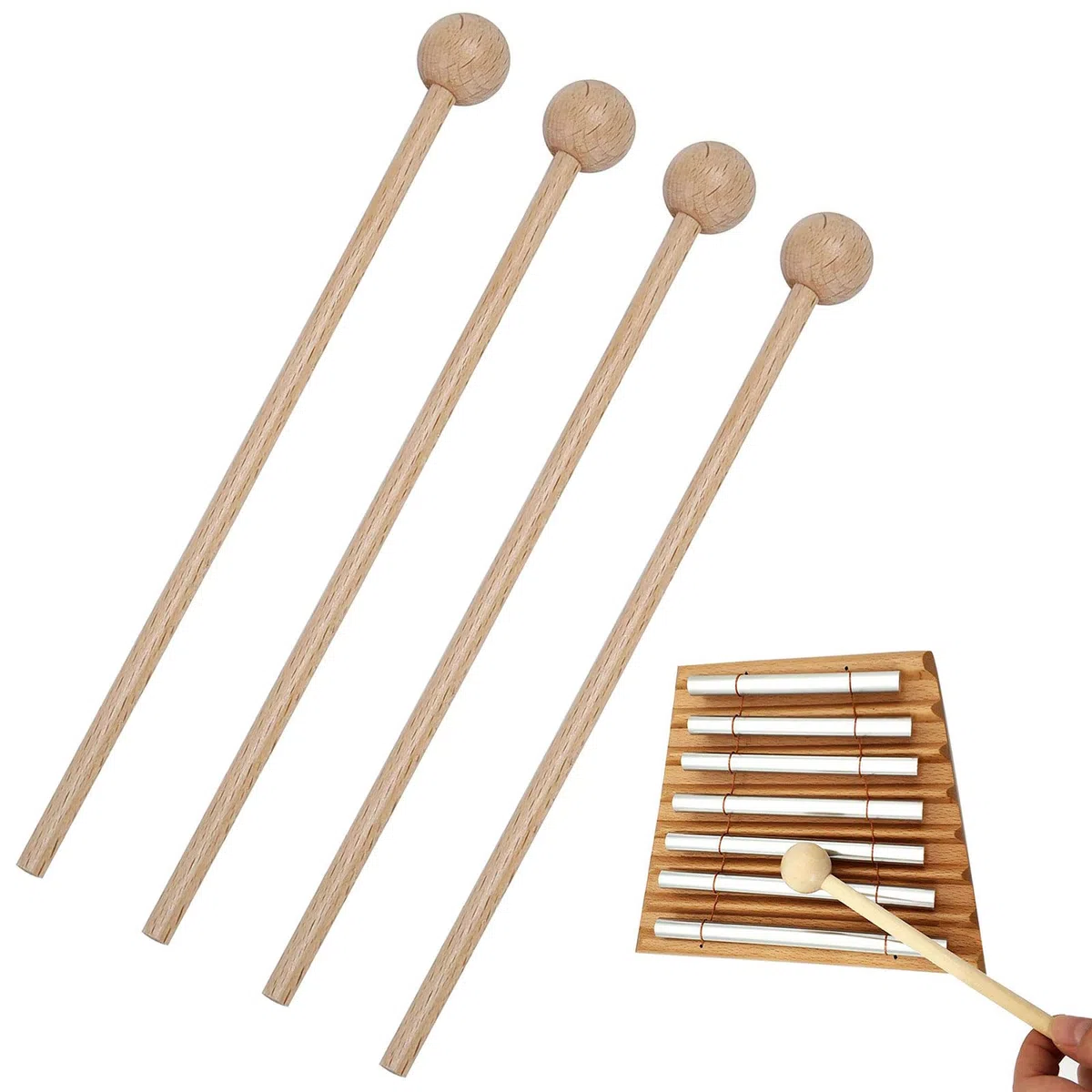 Bacchette per Marimba, Glockenspiel Sticks, 4 Pezzi Bacchette in Legno Bacchette per Percussioni per Xilofono Bambini Bacchette Xilofono Legno Strumento a Percussione