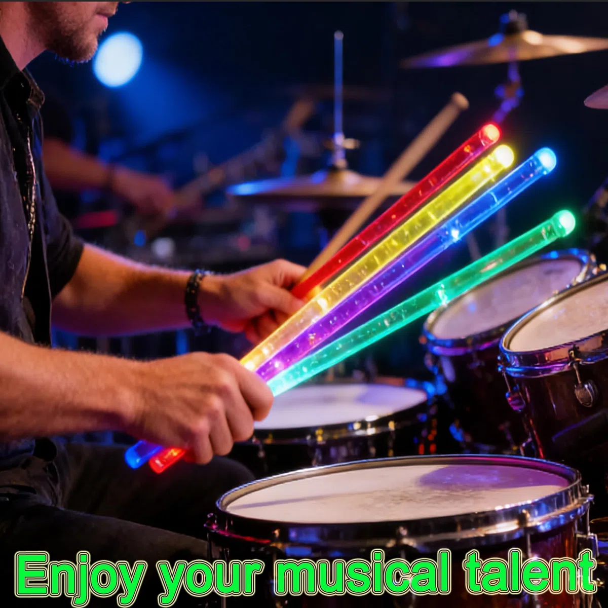 Bacchette per batteria con luce LED luminosa, ricaricabili, 13 colori cangianti, con cavo di ricarica USB, si illuminano al buio, per pratica musicale professionale, regali per batteristi